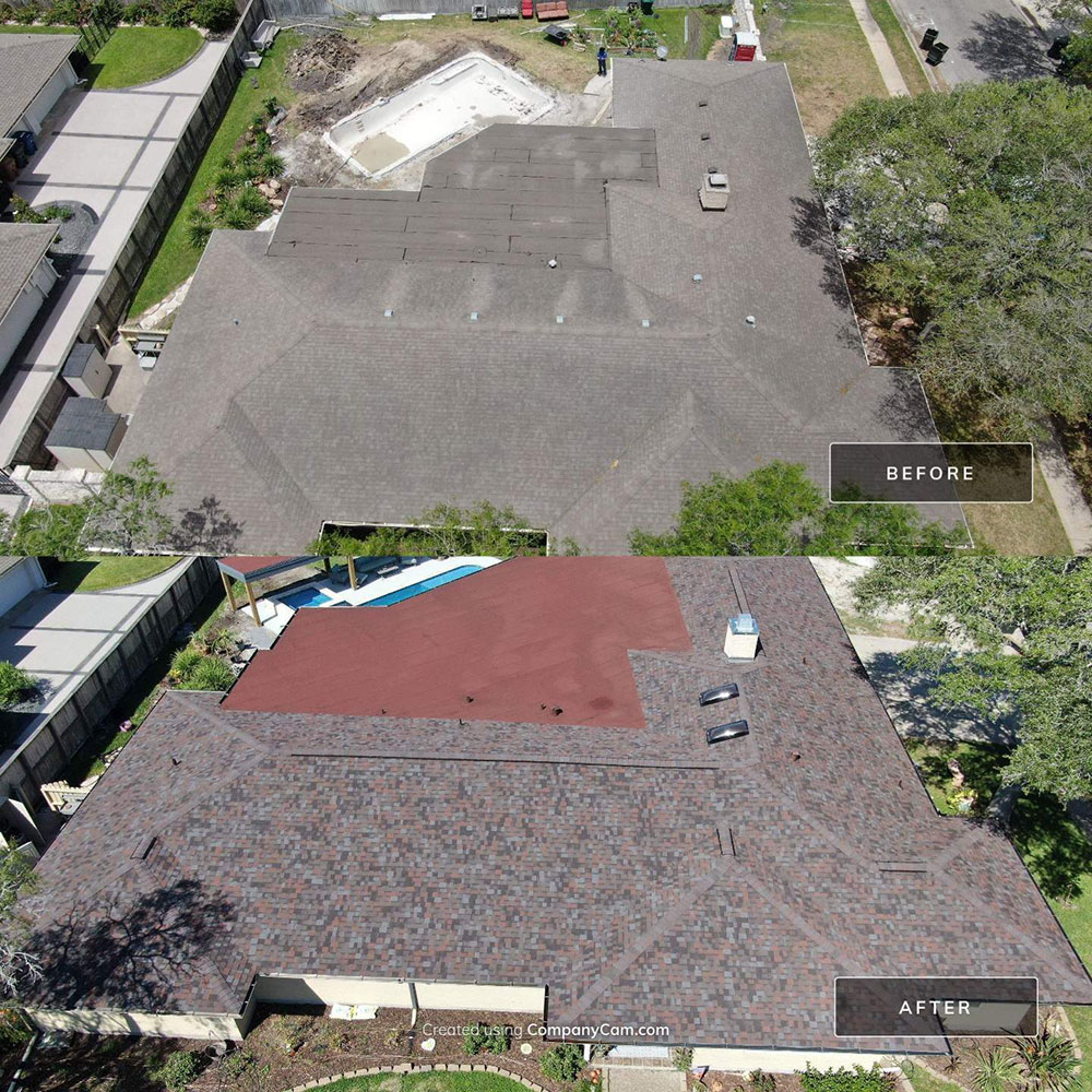 before and after roofing job